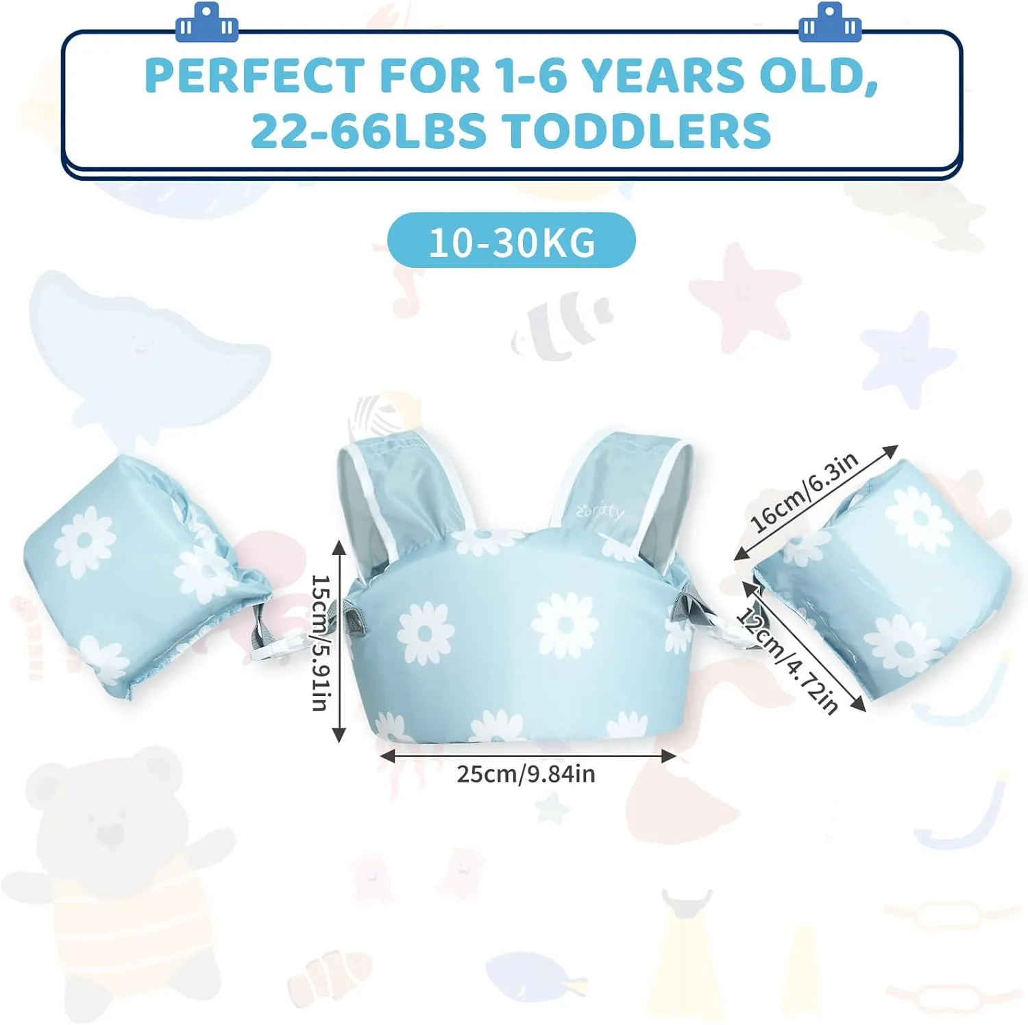 Zeraty Puddle Jumper Toddler Swim Vest for Kids, Toddler Floaties 2-3-4-5-6, Puddle Jumper 25-30-50-66 lbs Detachable Pool Float Kids and Arm Floaties Water Wing Boys and Girls