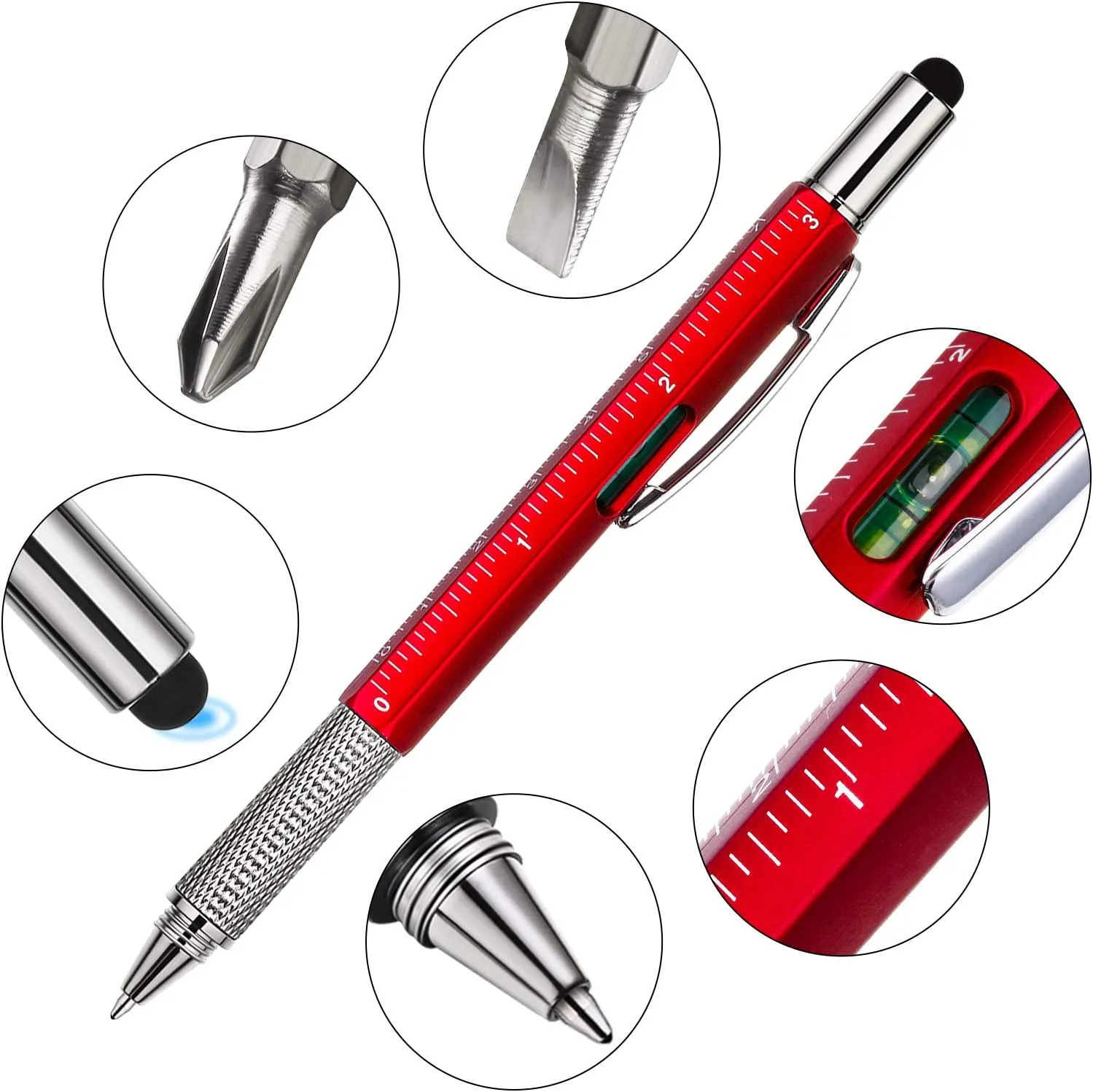 Zhanmai 4 Pieces 8 Pcs Gifts for Men Fathers Day Dad Gifts from Daughter Son Wife 6 in 1 Multitool Pen Set with Refills Screwdriver Ruler Levelgauge Birthday Graduation (Red,Green,Blue,Gray)