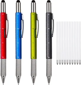 Zhanmai 4 Pieces 8 Pcs Gifts for Men Fathers Day Dad Gifts from Daughter Son Wife 6 in 1 Multitool Pen Set with Refills Screwdriver Ruler Levelgauge Birthday Graduation (Red,Green,Blue,Gray)